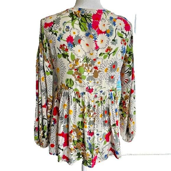 ZARA Floral Peplum Blouse | Boho Garden Vibes Size S - Picture 5 of 8